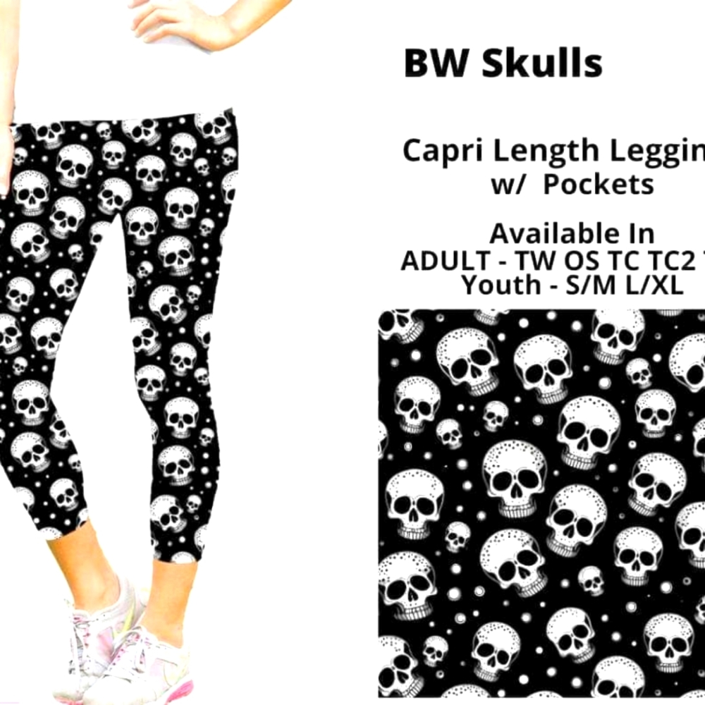 New - Skull Capri Length Leggings
